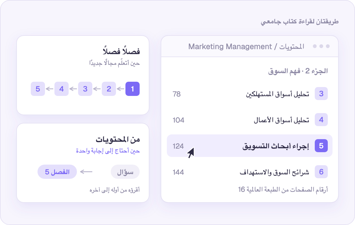 طريقتان أقرأ بهما الكتاب الجامعي: فصلًا فصلًا، أو مباشرةً من صفحة المحتويات